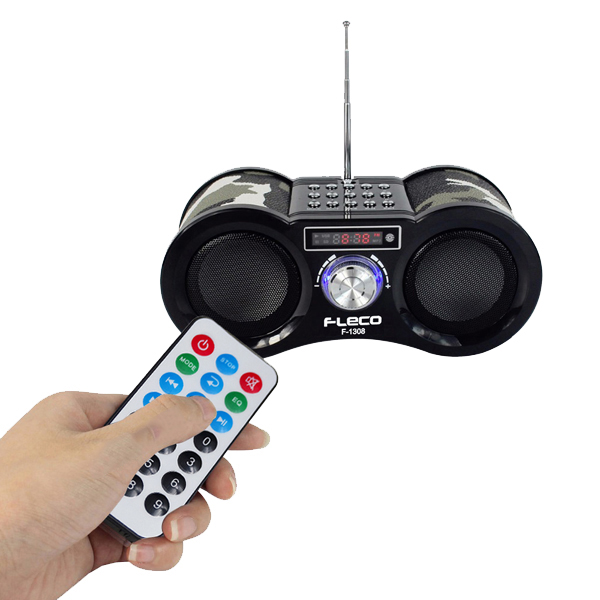 Loa nghe nhạc kiểu dáng quân đội cho điện thoại, máy tính tích hợp remote Fleco F1308-Hàng chính hãng