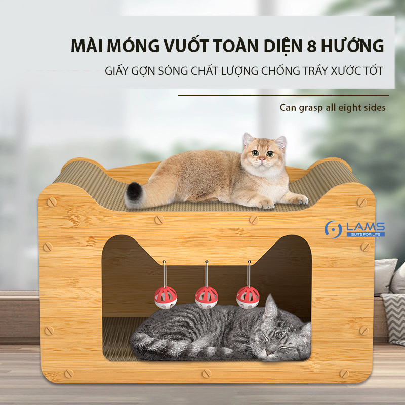 Nhà cho mèo tích hợp bàn cào móng kích thước lớn NM34