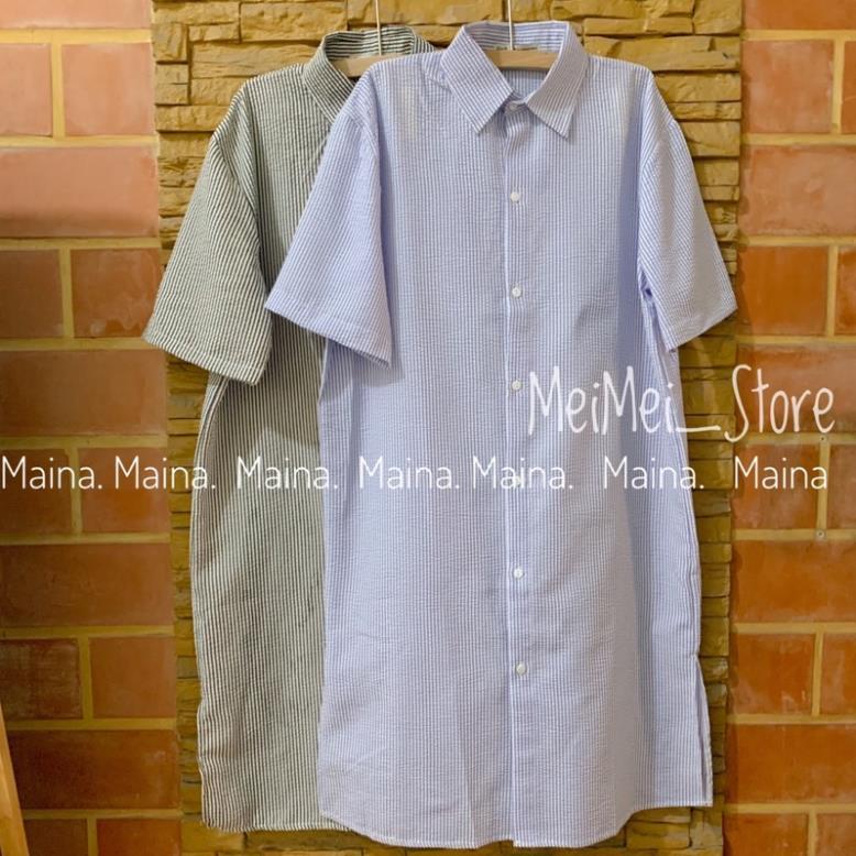 Váy polo form rộng cộc tay kẻ sọc - Đầm sơ mi dáng oversize