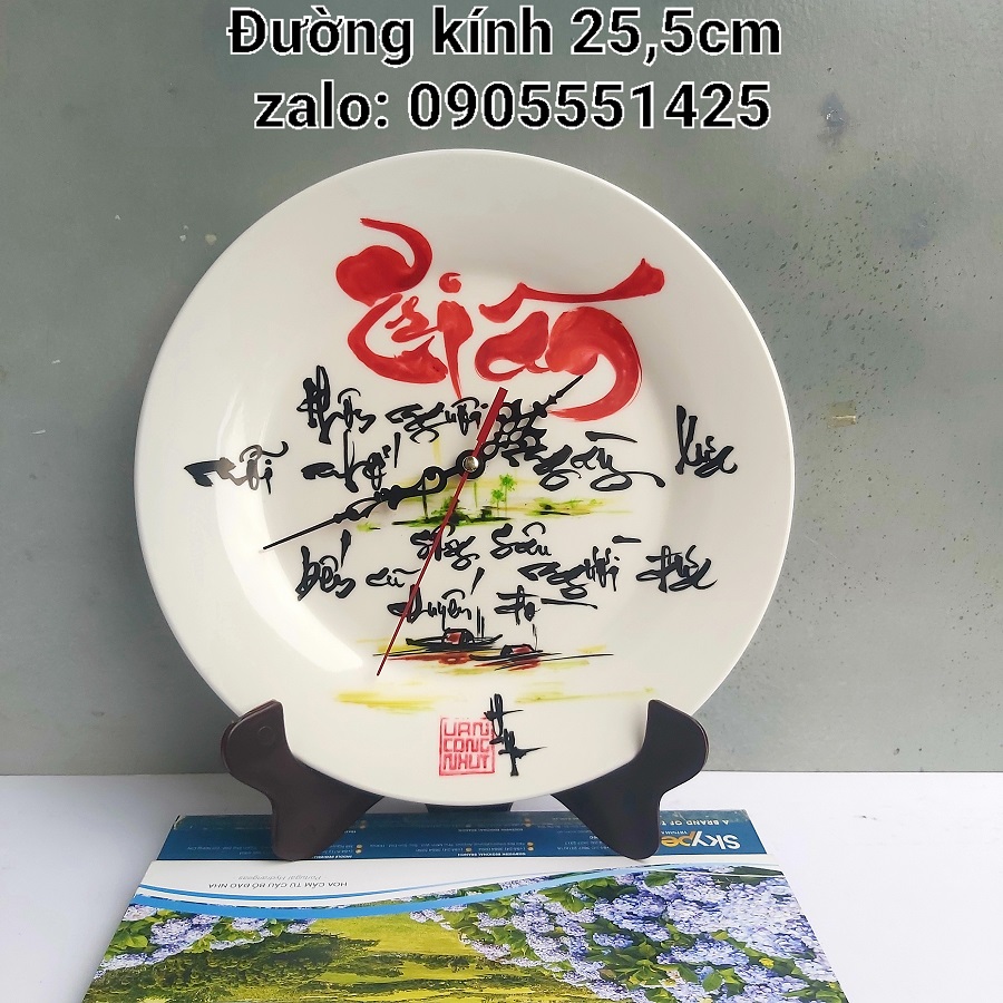 Đĩa thư pháp TRI ÂN vẽ tay kèm ĐỒNG HỒ. Quà tặng Thầy cô 20/11.8/3, sinh nhật. Quà tết. Thư pháp tri ân