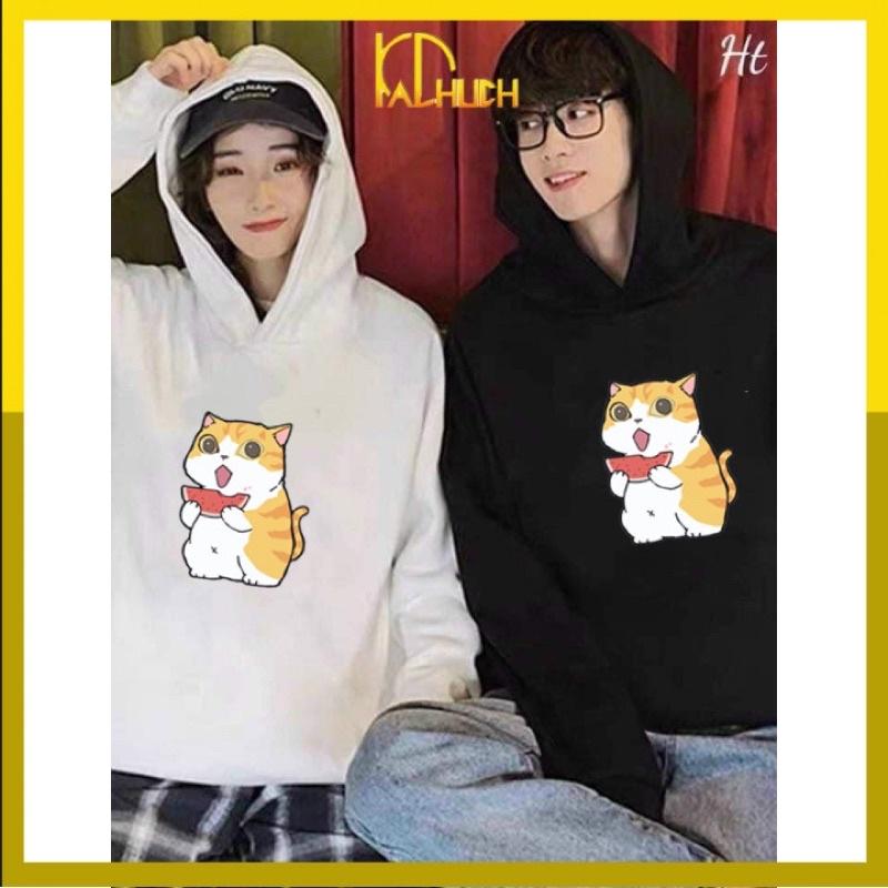 Áo hoodie cặp nam nữ in mèo ăn dưa hấu