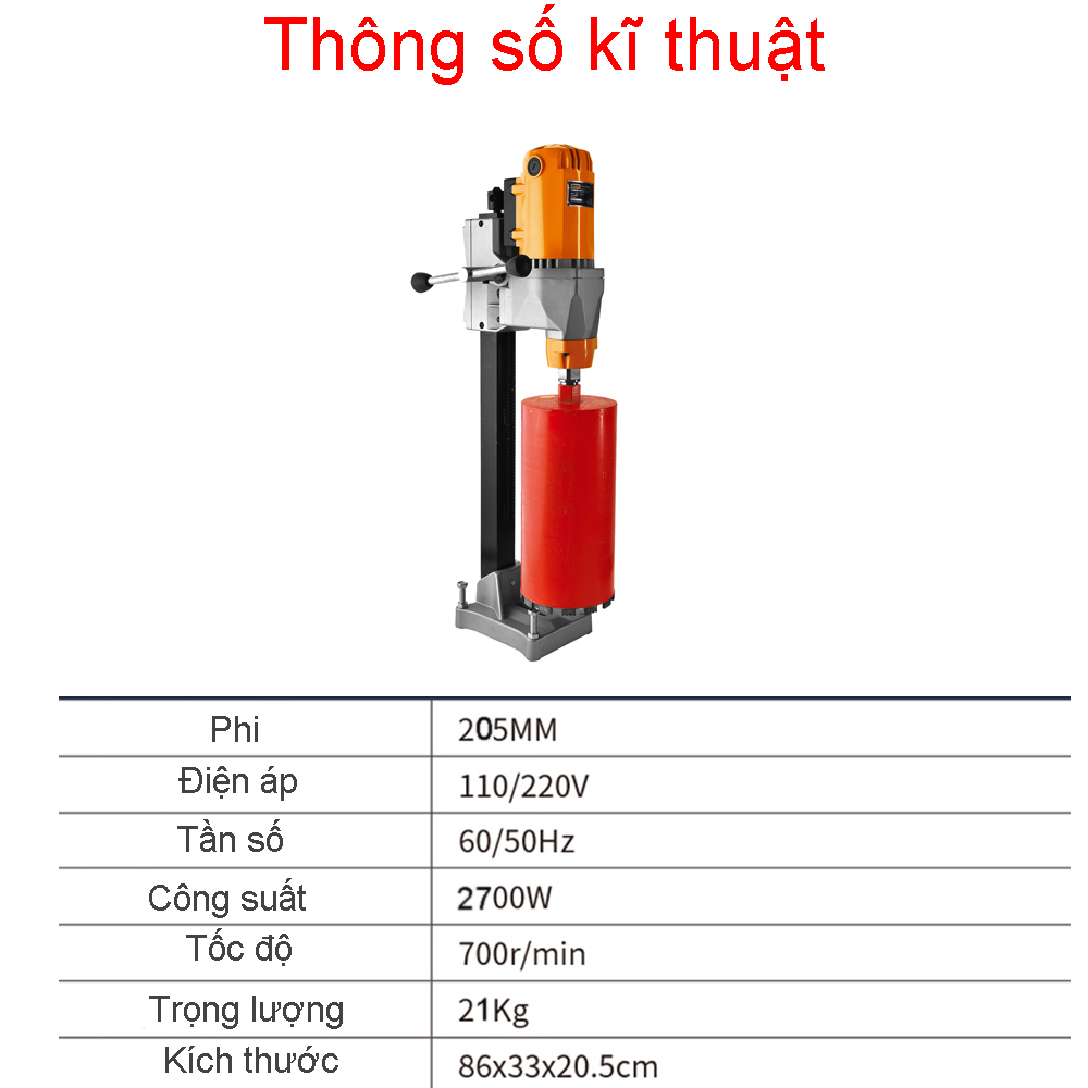 Máy Khoan Rút Lõi DERA Phi 205 - Khoan Rút Lõi Bê Tông Cầm Tay Chuyên Dùng Cho Các Vật Liệu Cứng Như Gạch ,Đá , Bê Tông Ứng Dụng Trong Ngành Xây Dựng – Hàng Chính Hãng