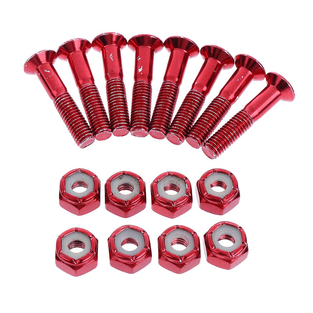 2x8pcs Replacement Skateboard Truck Hardware Set Longboard Screws Bolts Red