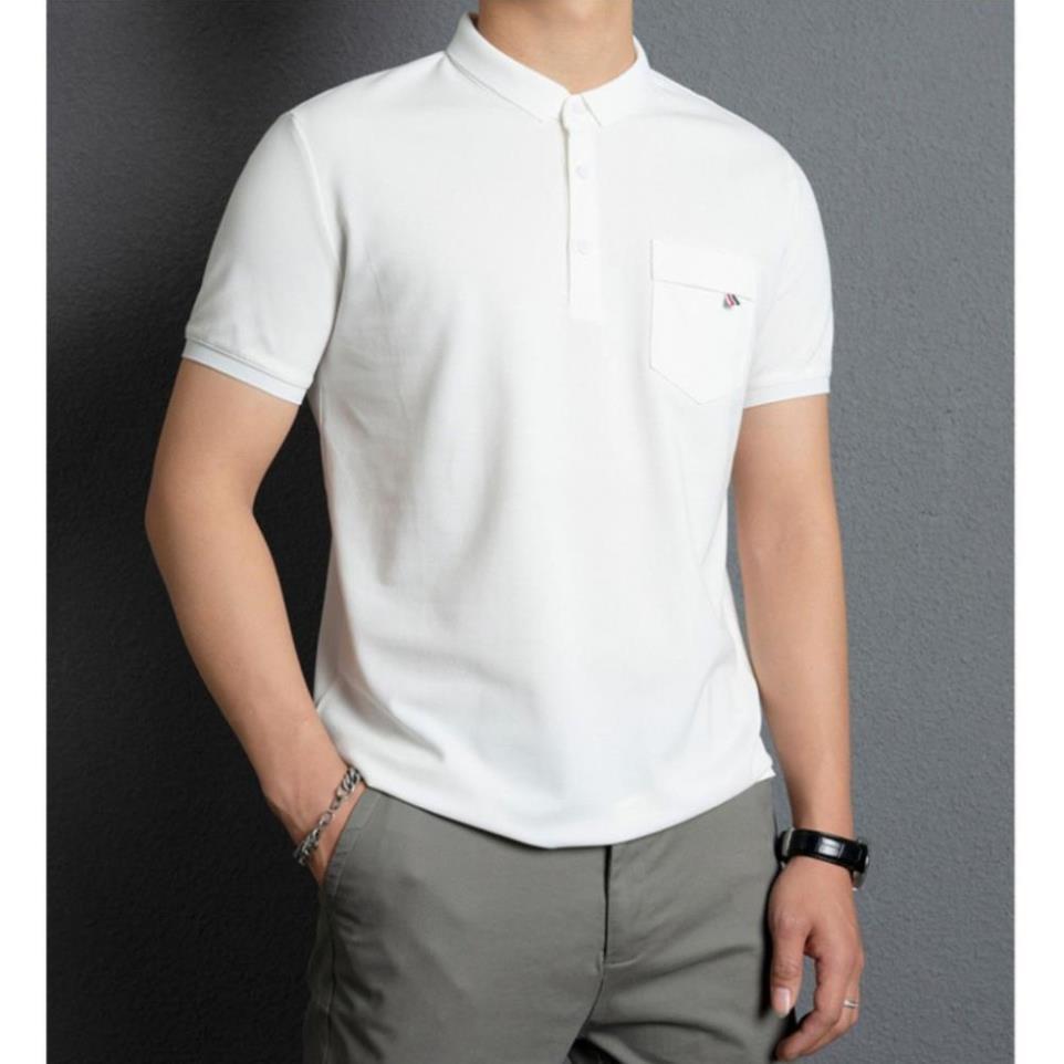 Áo thun, áo phông nam, áo trung niên túi ngực cổ bẻ ngắn tay phom rộng dáng suông vải cá sấu 4 màu-TSSTORE95