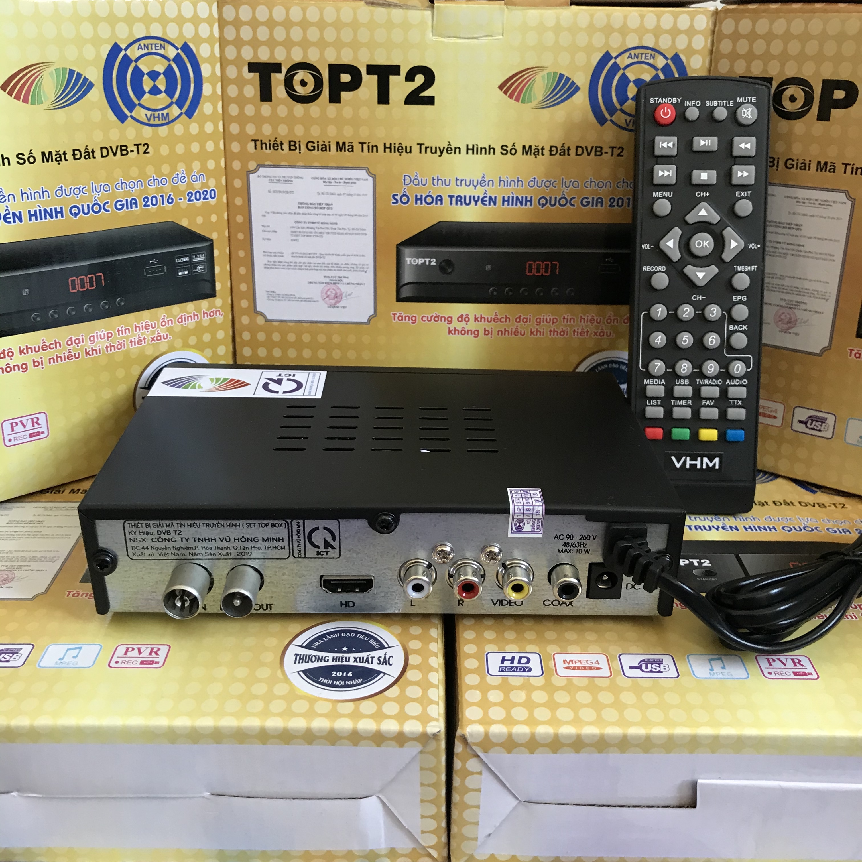 Đầu Thu Truyền Hình Số Mặt Đất DVB-T2 TOPT2 (HỢP QUY VỚI BỘ TT&amp;TT) - Hàng Chính Hãng