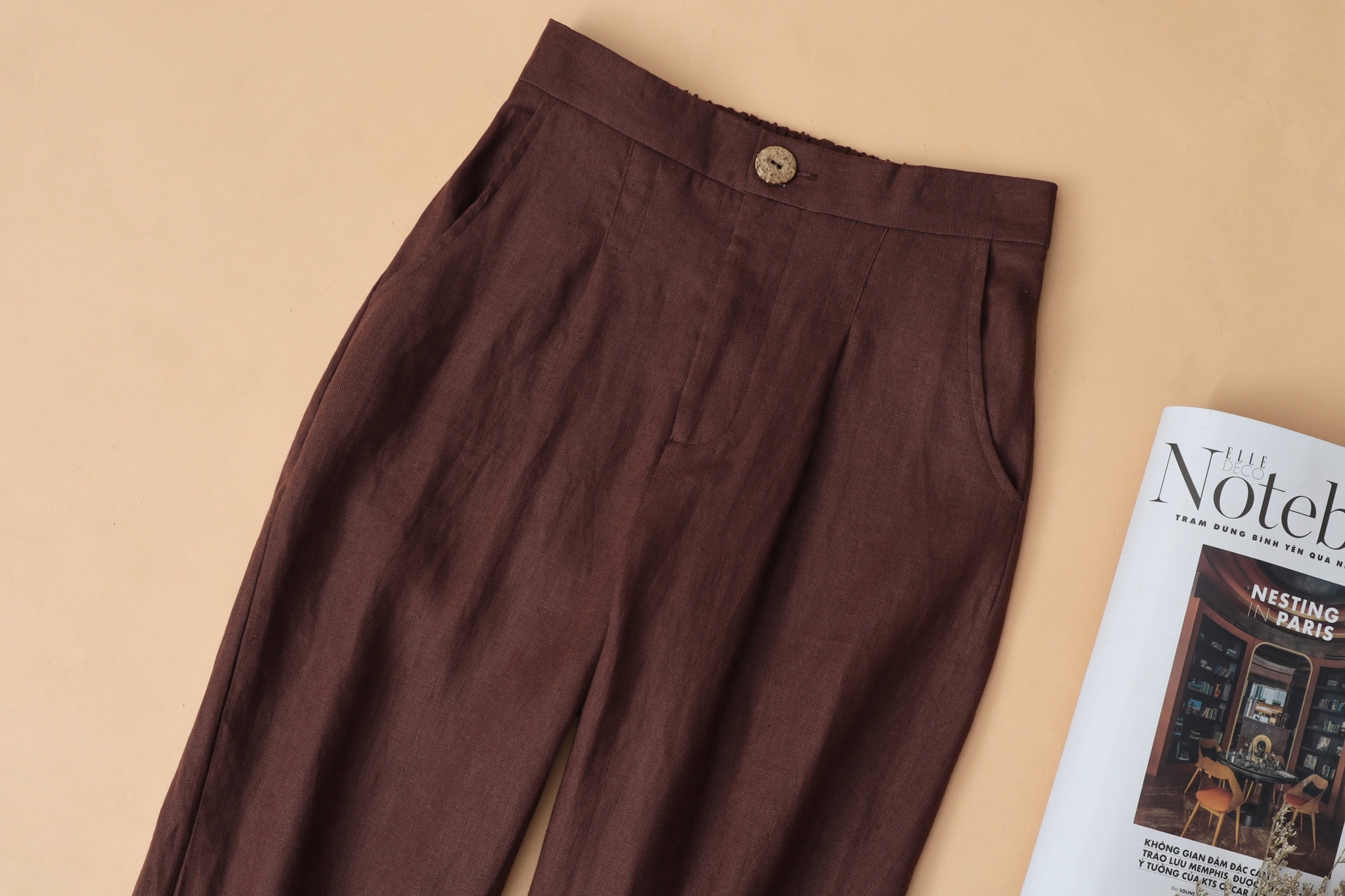 Quần côn Linen tưng KACHISA màu nâu đậm