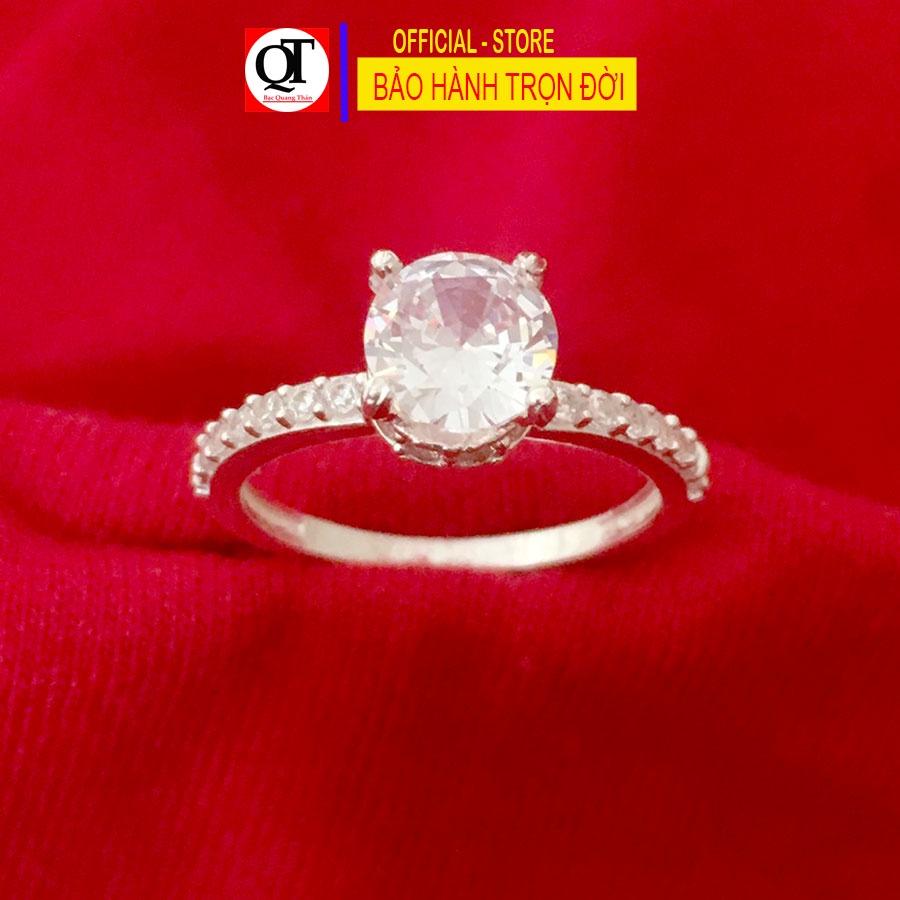 Nhẫn nữ Bạc Quang Thản ổ cao gắn đá kim cương chất liệu bạc thật không xi mạ, có thể chỉnh size theo yêu cầu - QTNU39
