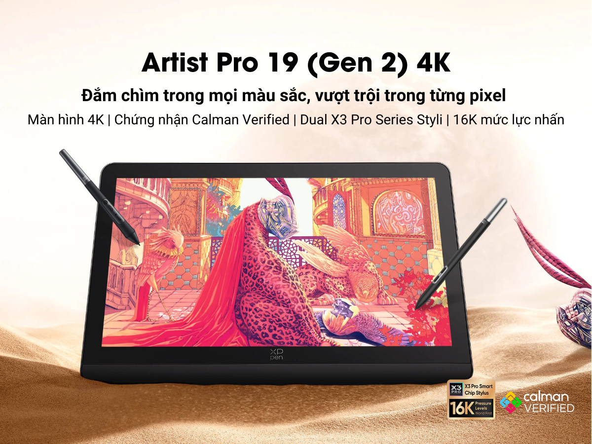XP-PEN Artist Pro 19 (Gen 2) – Bảng Vẽ Màn Hình 4K Chuẩn Màu Calman Verified - Hàng Chính Hãng