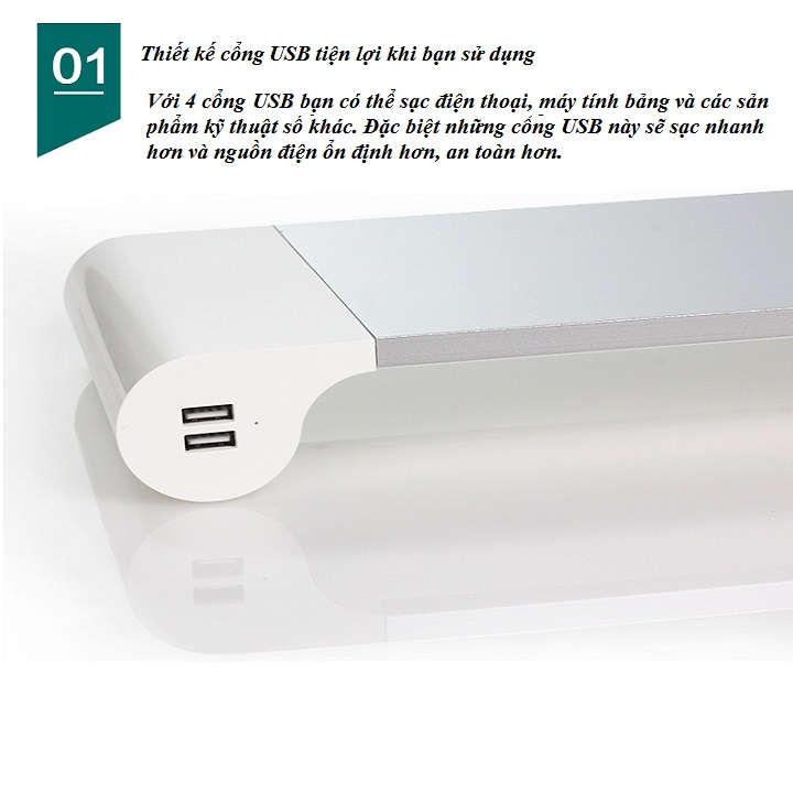 Kệ đỡ màn hình máy tính ( CHÂN ĐẾ CHỐNG TRƯỢT, BỐN CỔNG USB ) - Tặng kèm 01 móc khóa tô vít ba chức năng