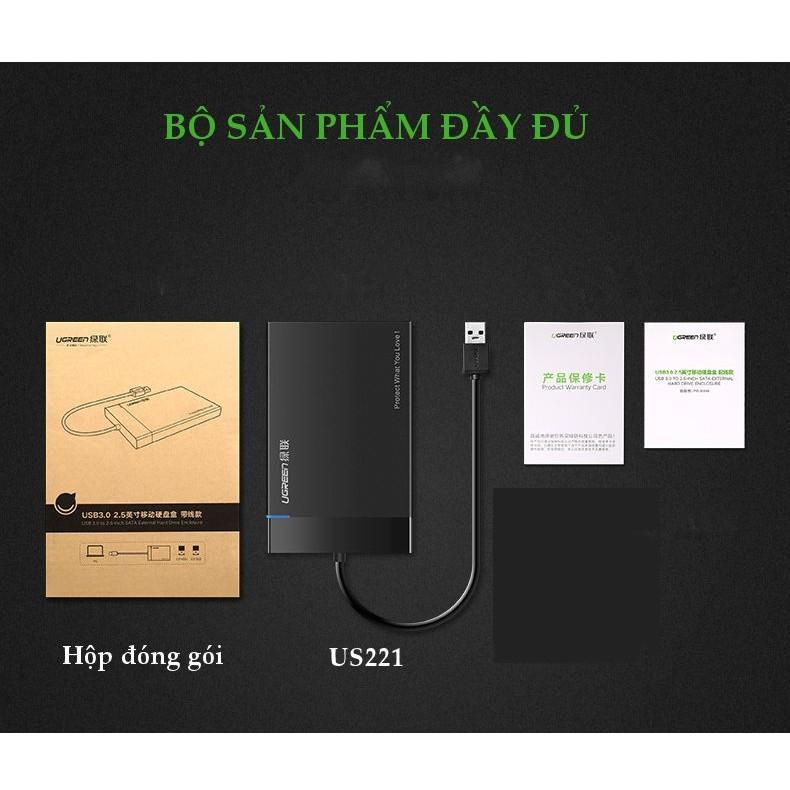 Vỏ hộp đựng ổ cứng SATA 2.0/3.0 2.5&quot; và SSD vỏ nhựa ABS cao cấp UGREEN US221