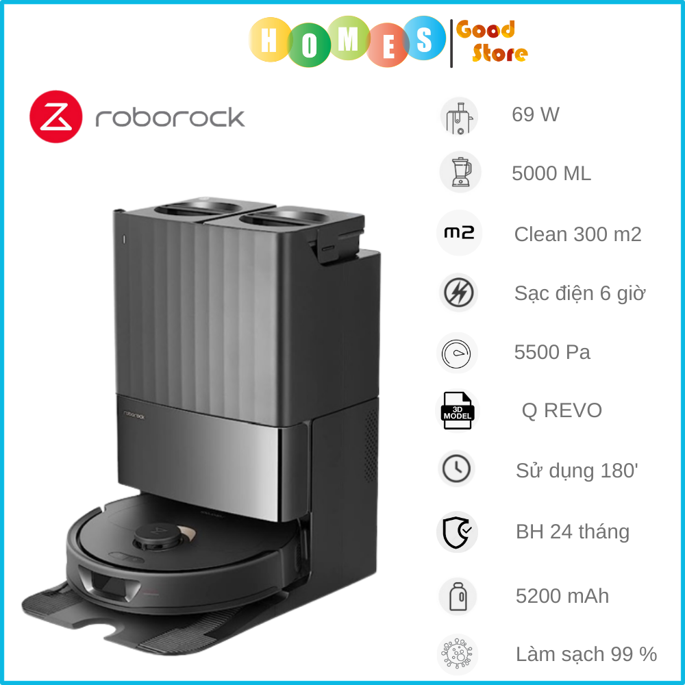 Robot Hút Bụi Lau Nhà Roborock Q8 Max 2024 Diện Tích Hoạt Động 300m2 Lực Hút 5.500 Pa - Hàng Chính Hãng