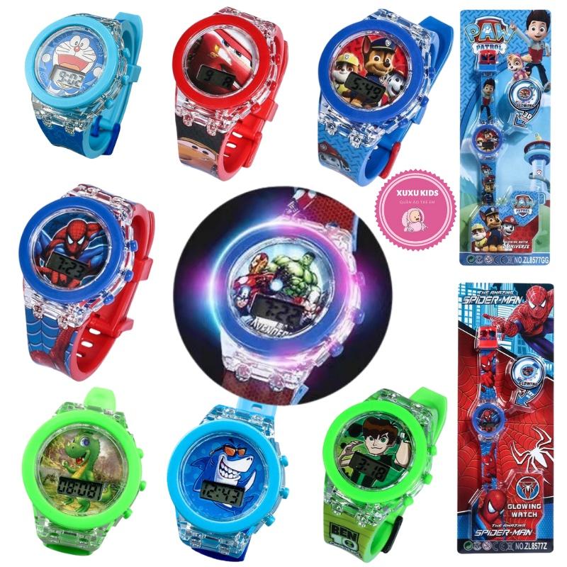 Đồ hồ trẻ em, đồng hồ bé trai người nhện, đội chó cứu hộ pawpatrol, mcqueen, micky cho bé trai từ 1 đến 10 tuổi