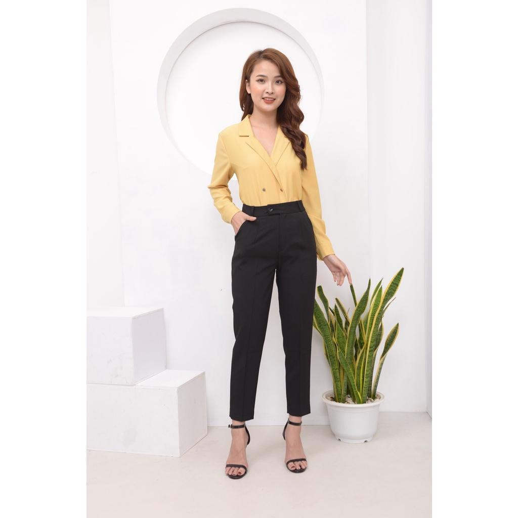 Quần tây nữ quần baggy lưng cạp cao vải from đẹp thời trang âu công sở dày dặn dài màu đen đi học chuẩn