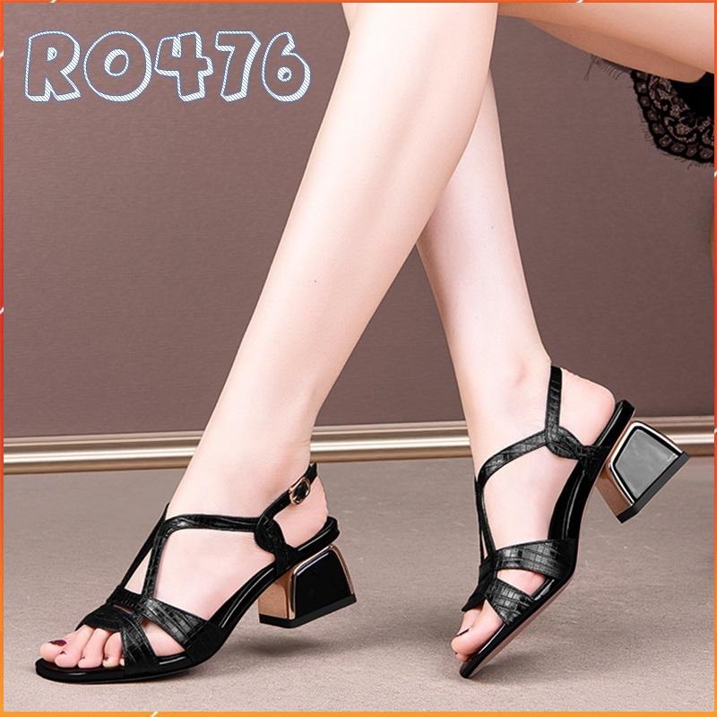 Giày sandal nữ cao gót 4 phân hàng hiệu rosata đẹp hai màu đen trắng ro476