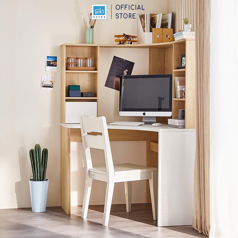Bàn Làm Việc Góc Tường Có Kệ Sách Hiện Đại Thương Hiệu SIB Decor