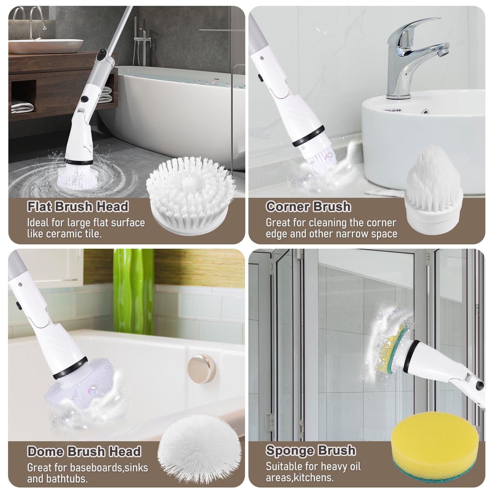 Electric Spin Scrubber Cordless Handheld Cleaning Brush with Adjustable Extension Handle 4 Brush Heads