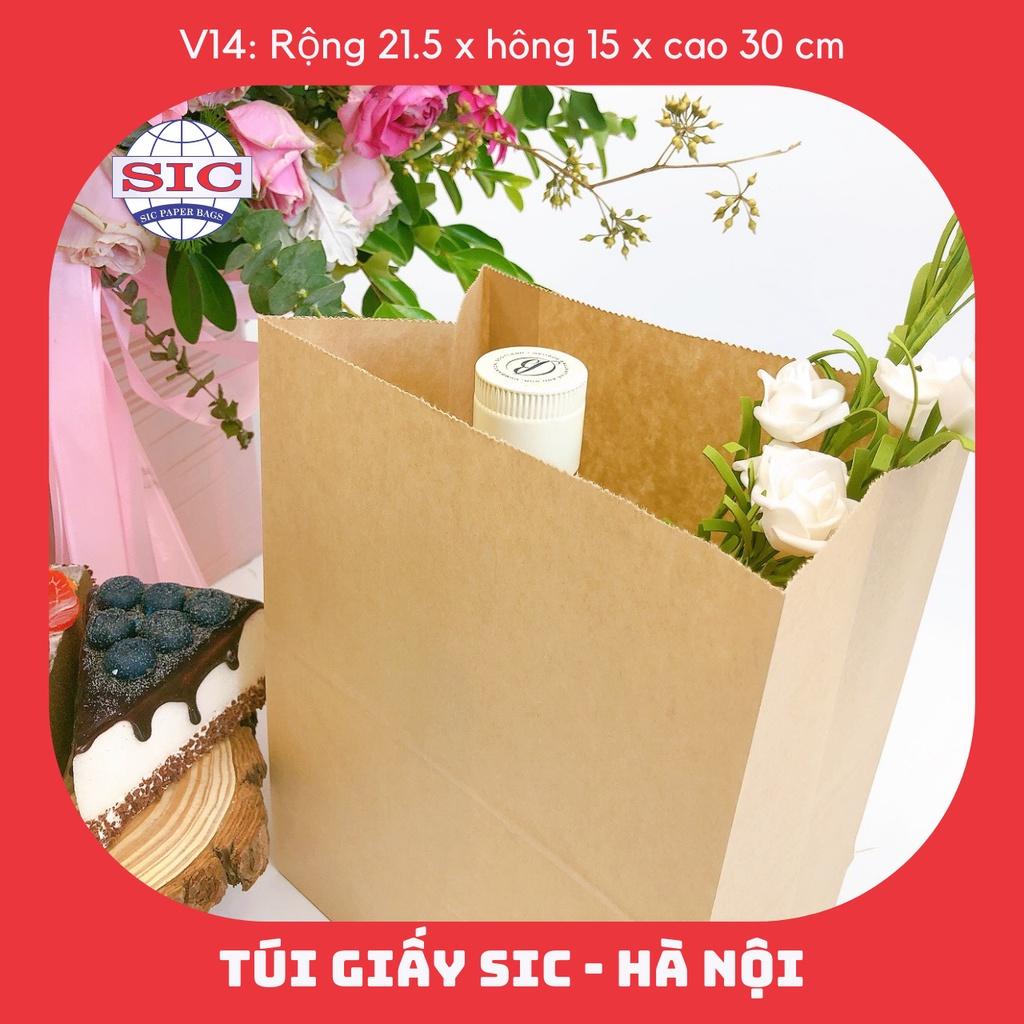 10 CHIẾC TÚI GIẤY KRAFT V14: 21.5x15x30 cm KHÔNG QUAI ( ẢNH THẬT)