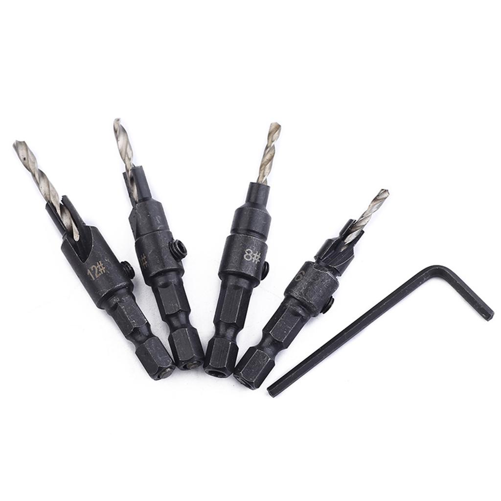 4Pcs Titanium Coated Countersunk Drill Bit Set Hexagonal Shank Woodworking