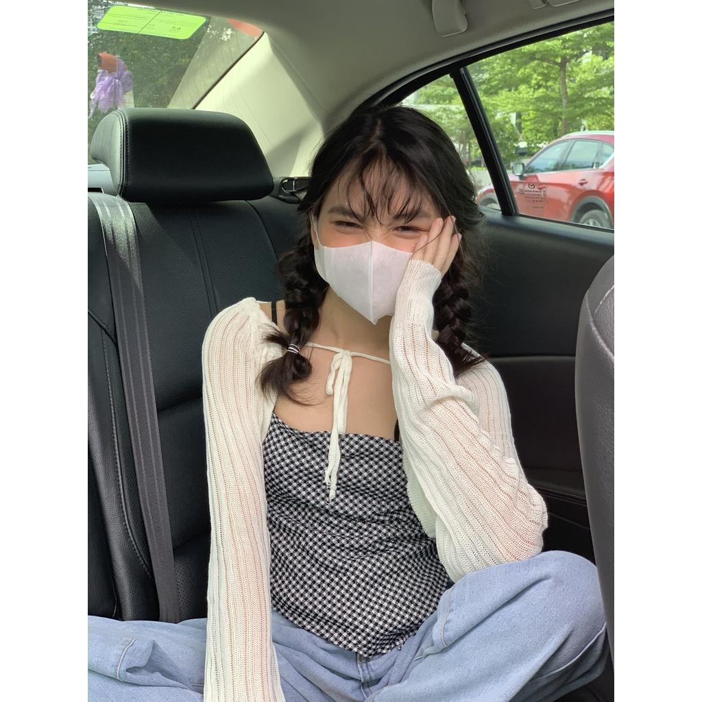 Set áo quây kẻ kèm cardigan lưới SET75 LOLLIE STUDIO