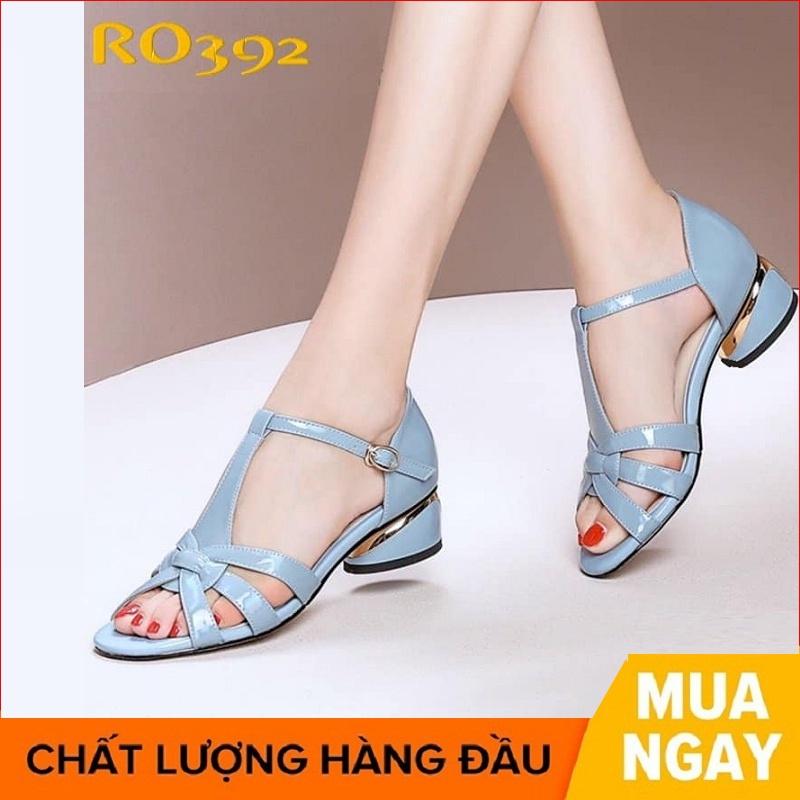 Giày sandal nữ cao gót 2 phân hàng hiệu rosata hai màu xanh kem ro392