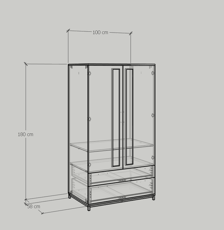 [Happy Home Furniture] LOUIS , Tủ quần áo 2 ngăn kéo 2 cửa mở - chân sắt , 100cm x 58cm x 180cm ( DxRxC), TCM_033