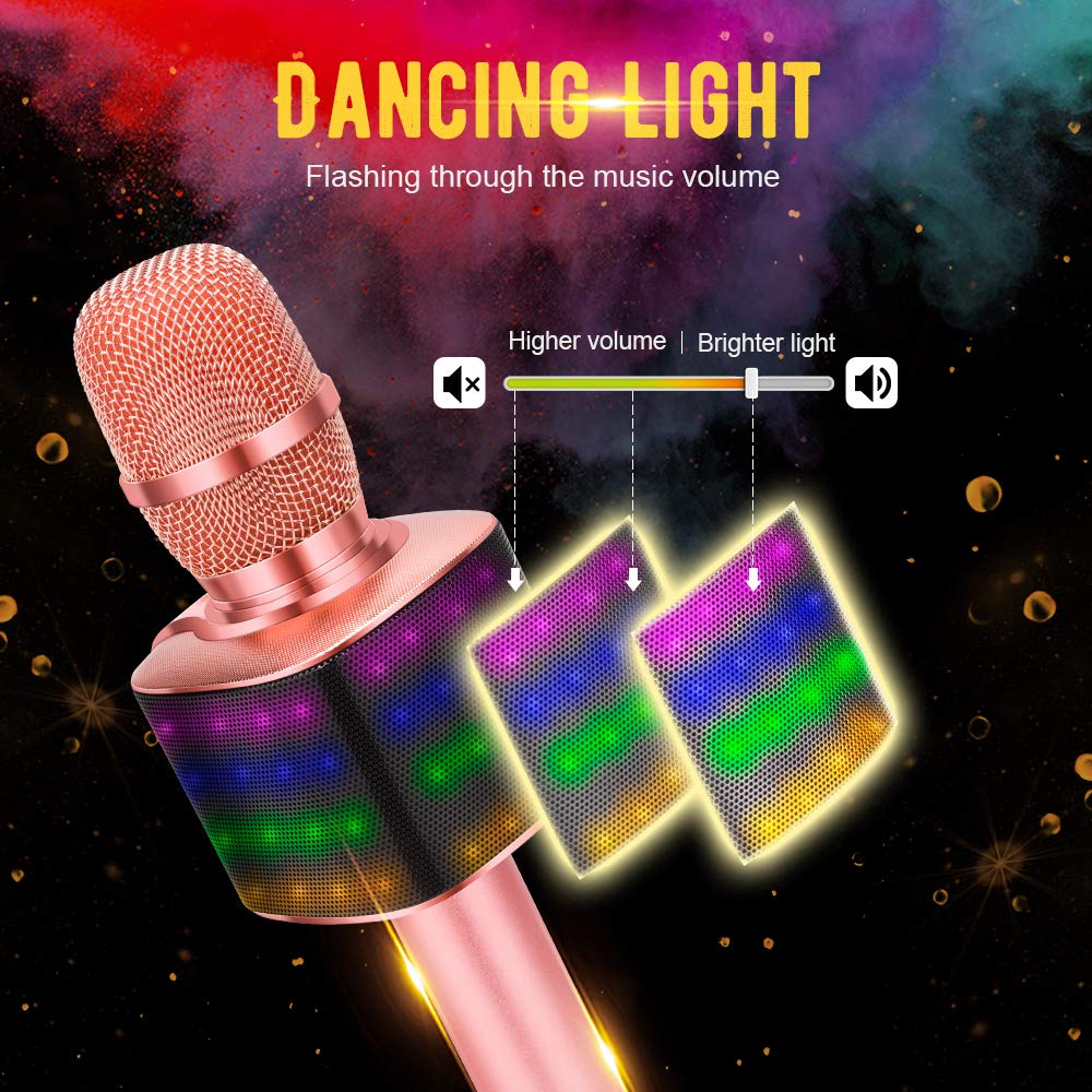 Microphone Karaoke Portable Bluetooth Không Dây Wireless Loa Speaker Đèn Led 4 in 1 cho Máy Hát Android IOS PC Tablet Bonaok - Hàng chính hãng