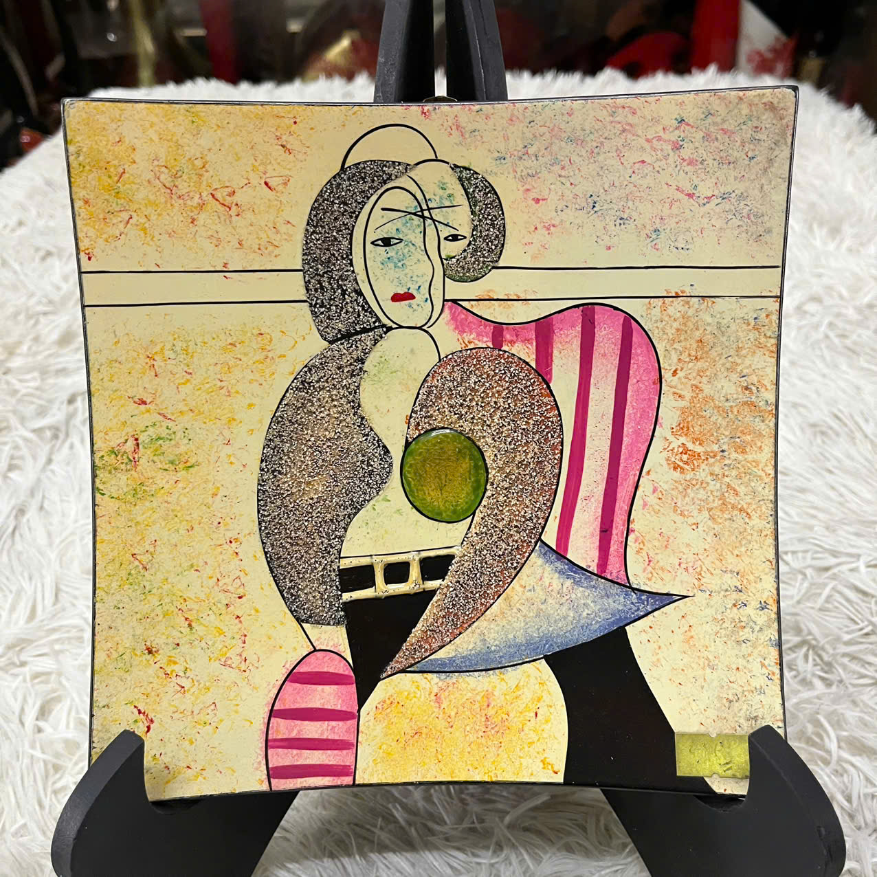 Dĩa vuông sơn mài Picasso size hàng xuất khẩu trang trí, làm quà tặng