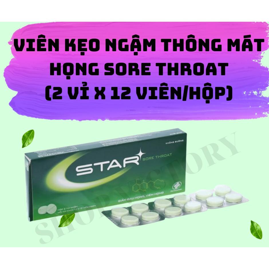 Viên, kẹo ngậm ho, thông mát họng không đường STAR SORE THROAT - màu xanh lá/ xanh dương/cam (hộp 2 vỉ x 12 viên/hộp