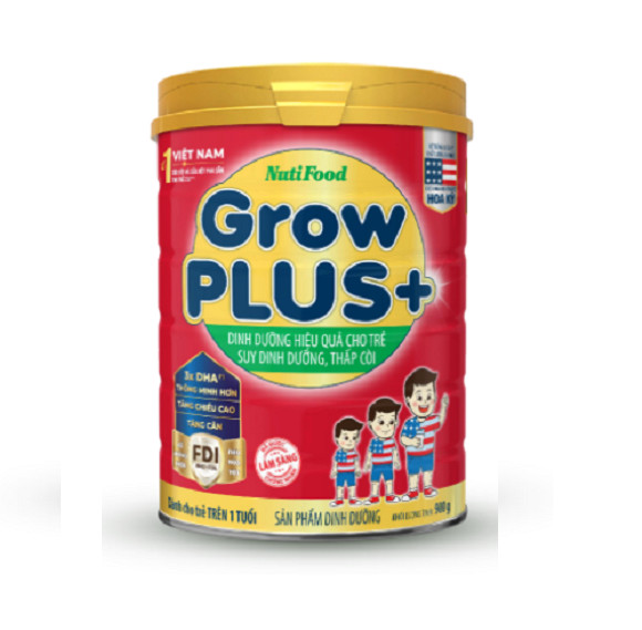 Combo 2 hộp Sữa bột Nutifood GrowPLUS+ Đỏ 900 Gr : sữa dành cho trẻ từ 1- 10 tuổi bị suy dinh dưỡng thấp còi (mẫu mới) tặng kèm khăn mặt cotton mềm mịn