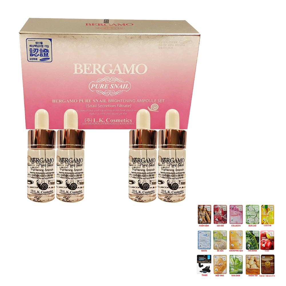 Serum BERGAMO ỐC SÊN Tái Tạo Nuôi Dưỡng Trắng Da 13ml + Tặng Mask 3W Bất Kỳ