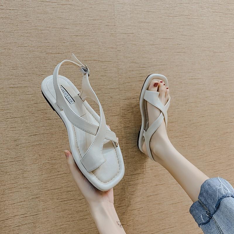 Giày Sandal nữ xỏ ngón mã LNS40 chiến binh Y đế bệt, quai chéo