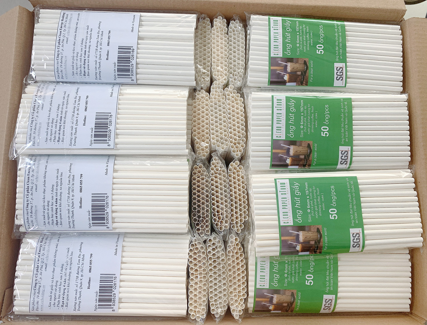 5 túi ( 50 ống/ túi) hút giấy cao cấp -  Clean Paper Straw  6mm x 197mm dùng cho cà phê, nước ép....