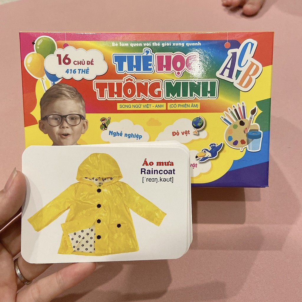 Bộ Thẻ Học Thông Minh Cho Bé, Flashcard Song Ngữ Anh Việt 16 Chủ Đề 416 Thẻ, Đồ Chơi Giáo Dục Sớm