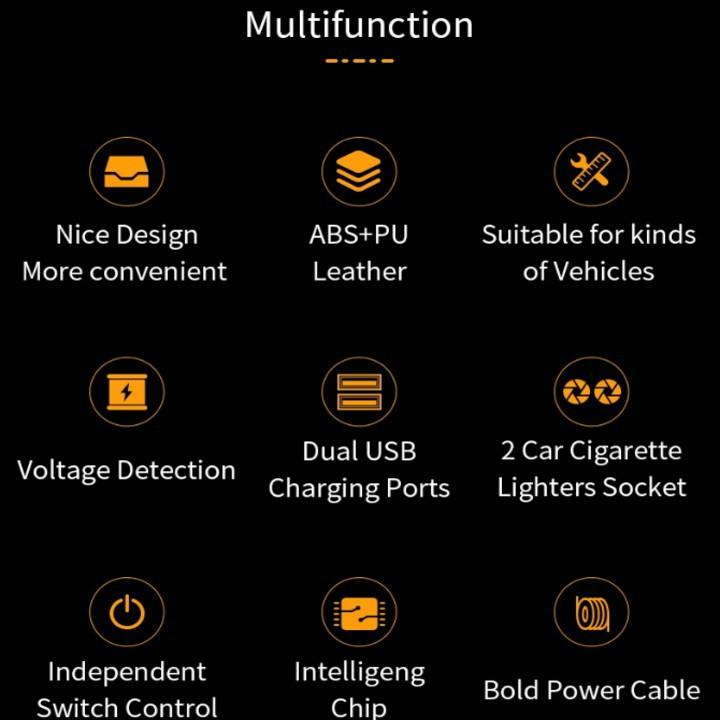 Khay để đồ khe ghế kiêm bộ chia tẩu sạc đa năng cao cấp - Mã: C15 - Màu Đen