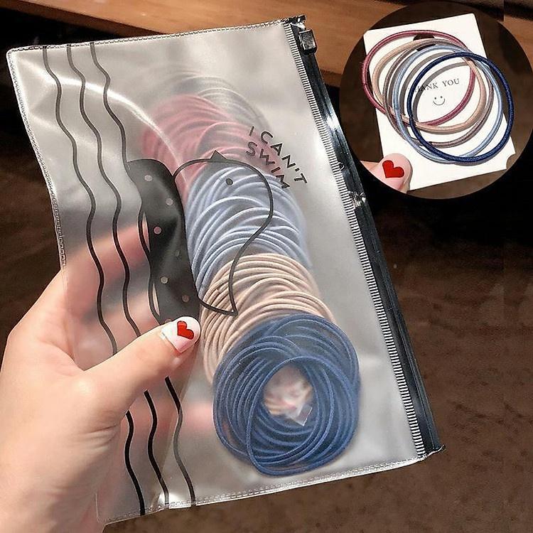 Set 100 dây buộc tóc Hàn Quốc xinh đẹp tặng kèm túi đựng, giao màu ngẫu nhiên