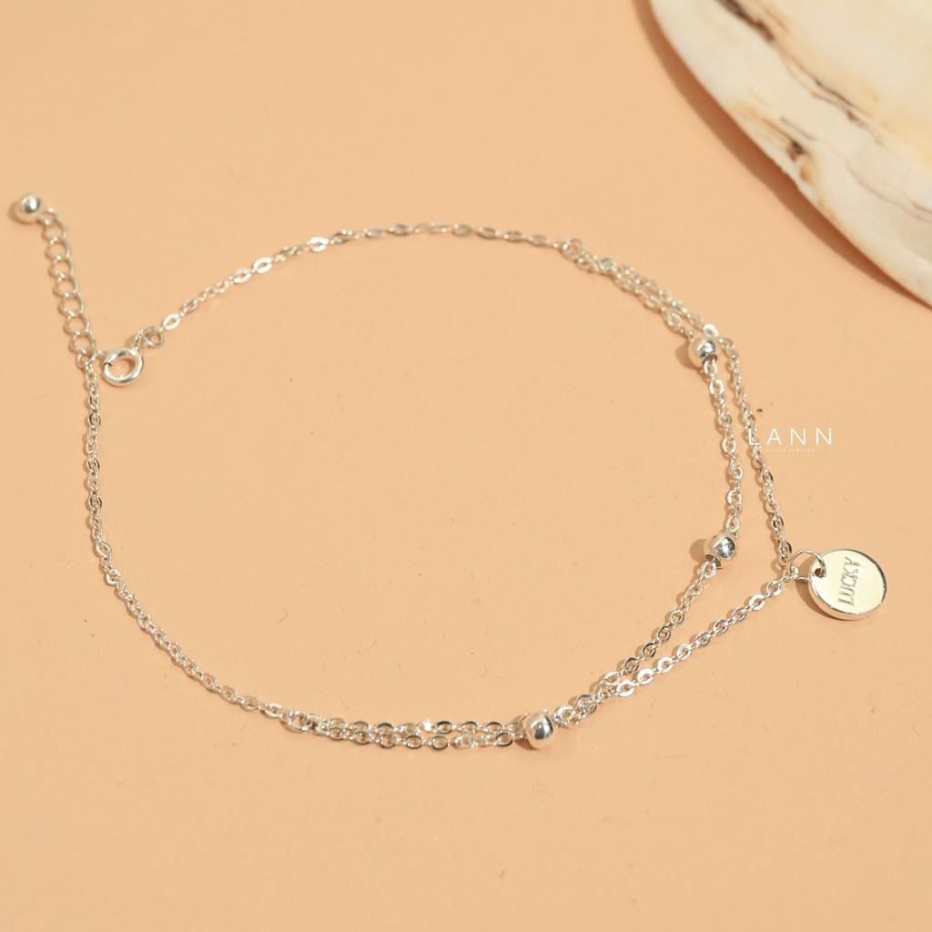 Lắc chân 2 vòng 3 bi cách - tag tròn S925 LANN
