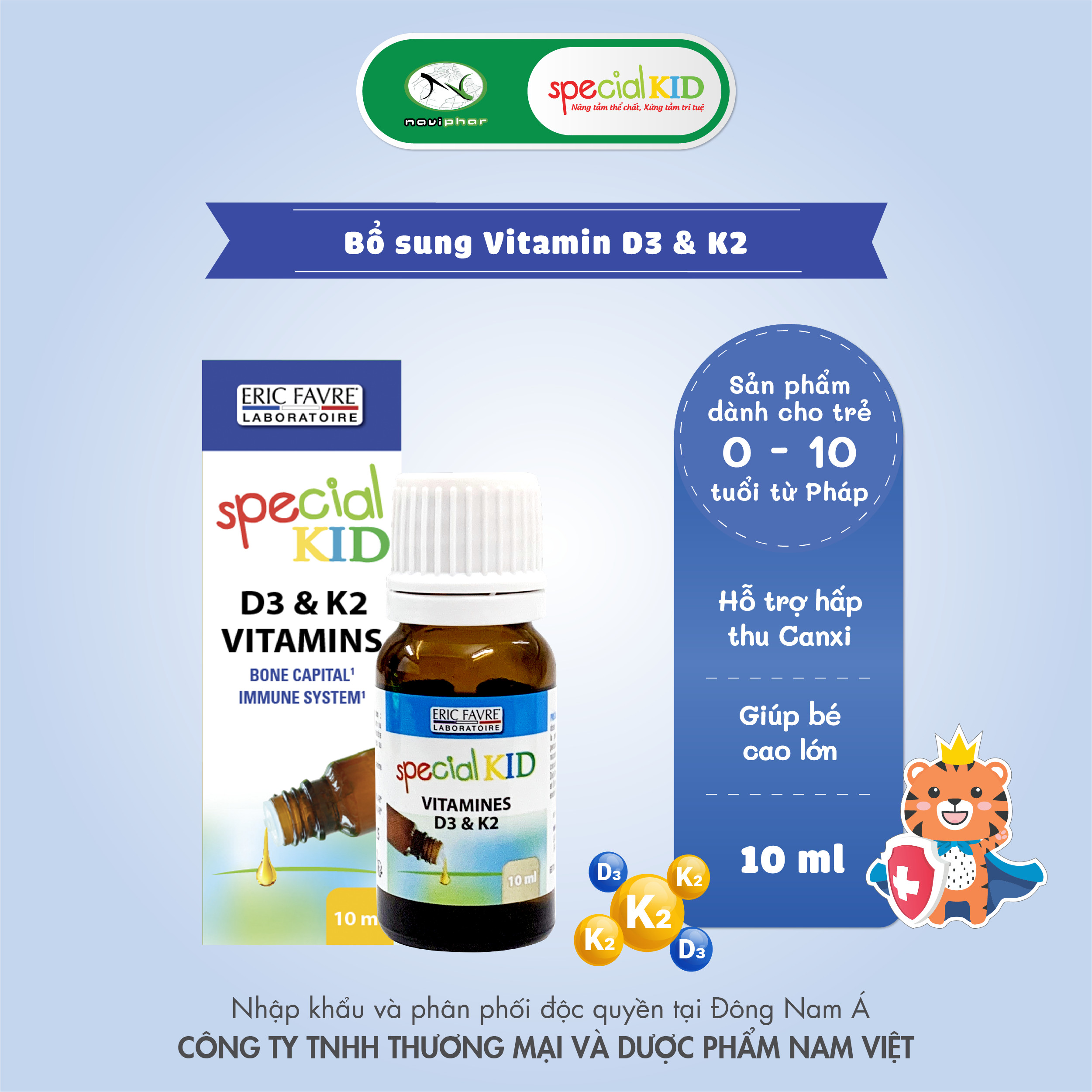 TPBVSK Special Kid Vitamines D3 et K2 - Tinh dầu bổ sung Vitamin D3 và Vitamin K2, hỗ trợ tăng cường hấp thu canxi