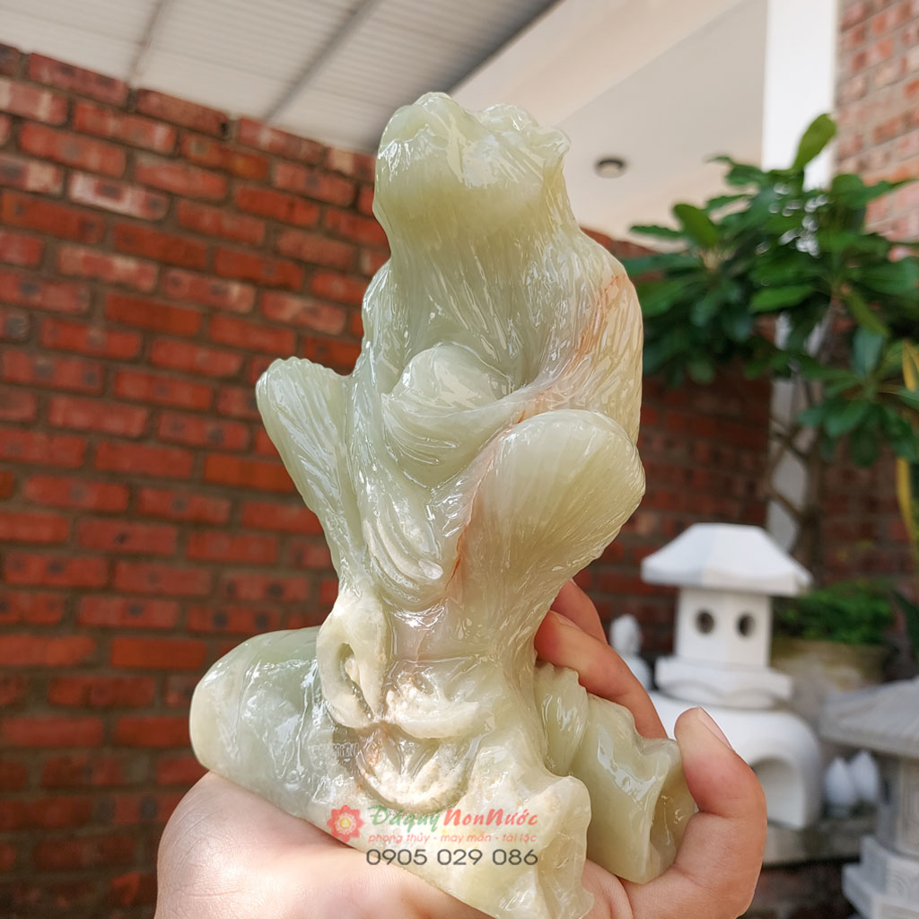 Tượng khỉ 12 con giáp phong thủy đá ngọc Pakistan 15cm - đá Non Nước