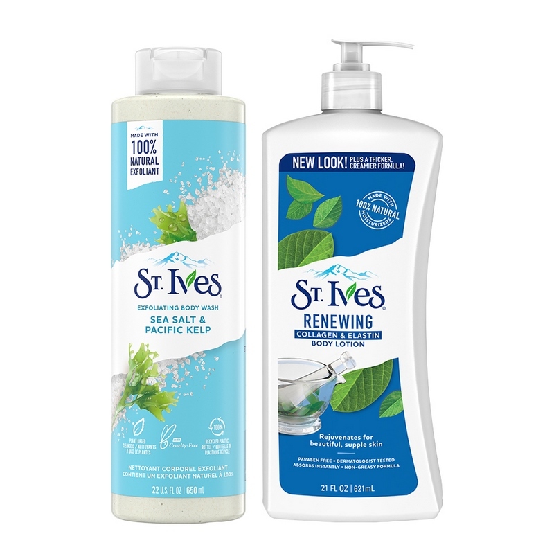 Combo Sữa tắm St.ives Muối biển 650ml và Sữa dưỡng thể St.Ives collagen trẻ hoá da 621ml