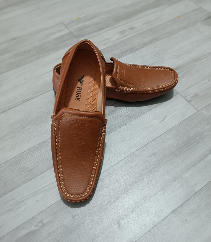 Giày lười nam da Pu mềm màu nâu, lót êm chắc chắn