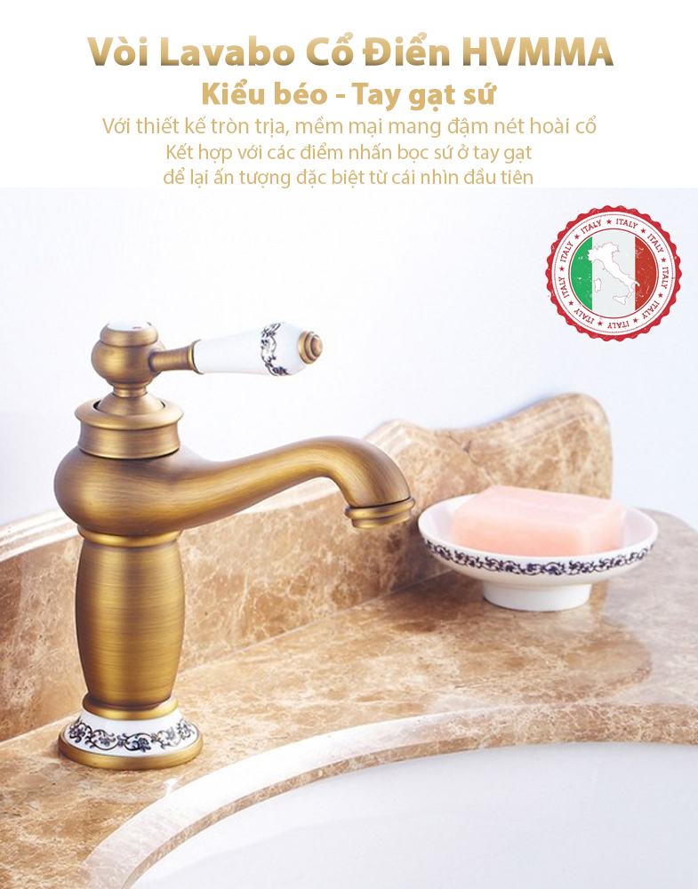 [Tổng Hợp] Vòi Lavabo nóng lạnh Tân cổ điển HVMMA bán chạy + tặng kèm cặp dây cấp không gỉ - Hàng nhập khẩu chính hãng