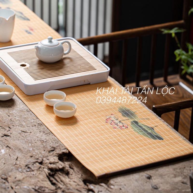 Chiếu tre , thảm tre trải bàn trà hình hoa sen 30x135cm