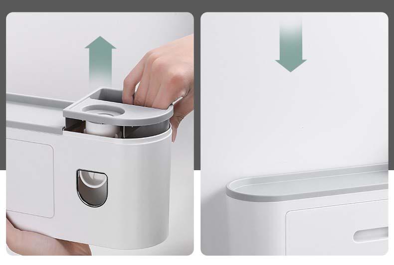 Bộ kệ bàn chải đánh răng kèm 4 cốc có ngăn kéo dán tường đa năng