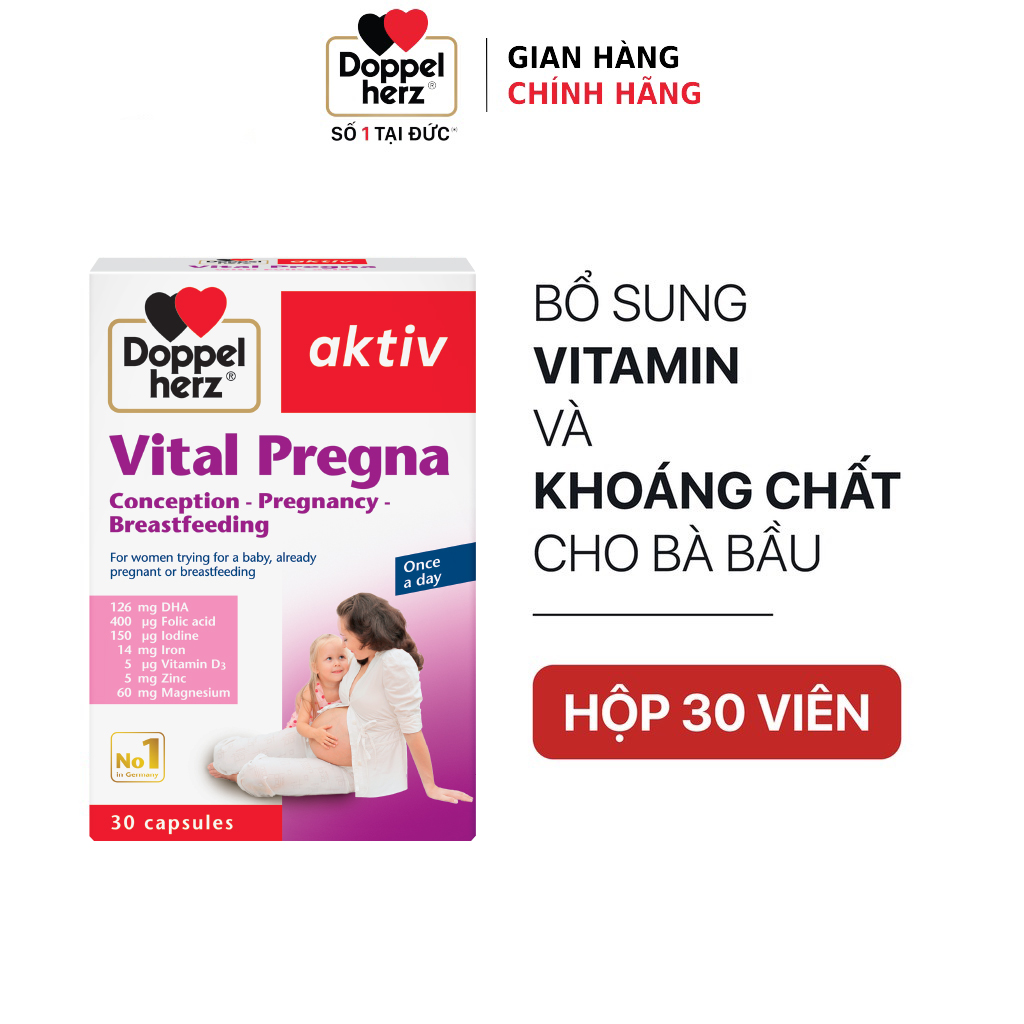 Viên uống bổ sung Vitamin và khoáng chất cho bà bầu Doppelherz Aktiv Vital Pregna (Hộp 30 viên)