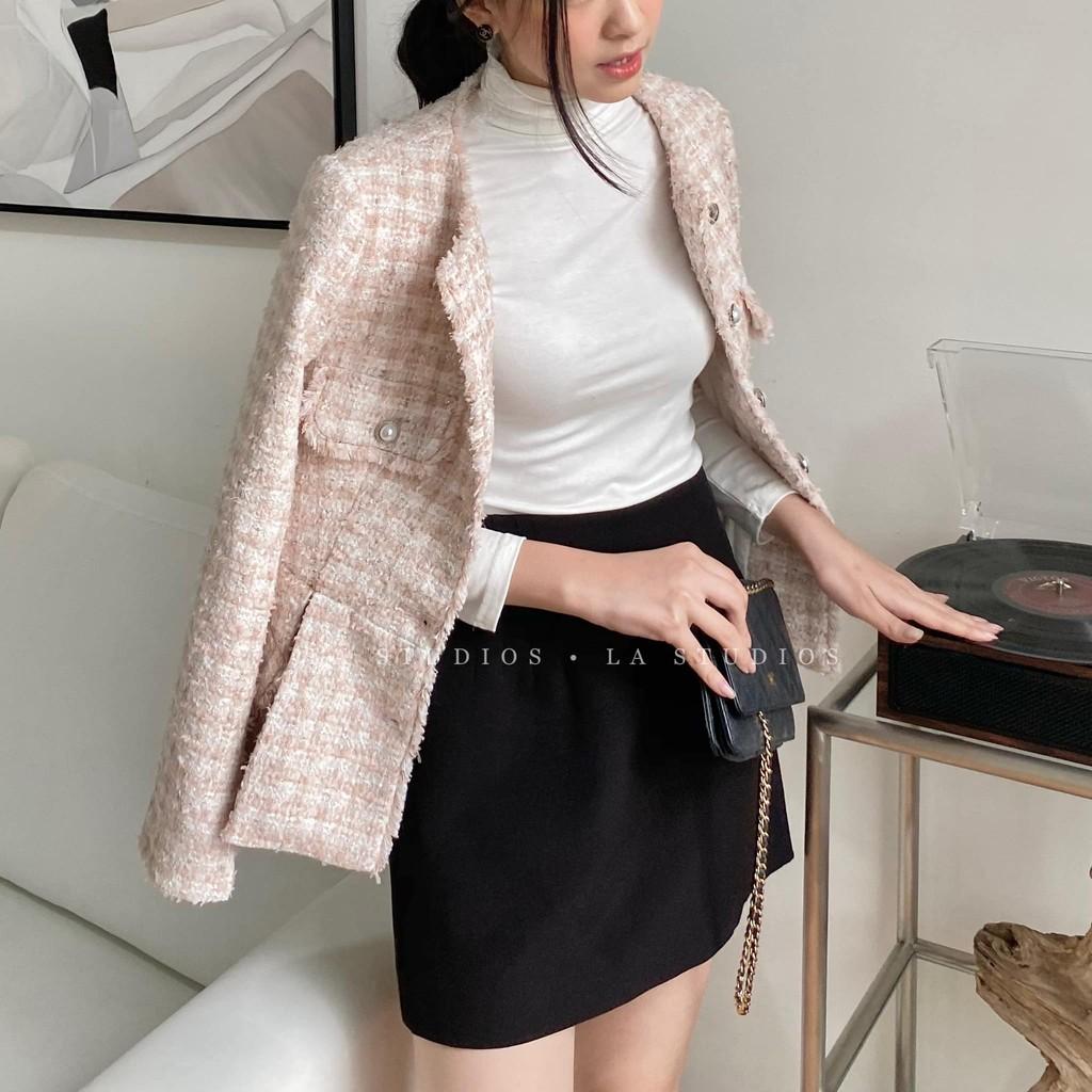 Áo khoác dạ tweed bo eo Hàn Quốc
