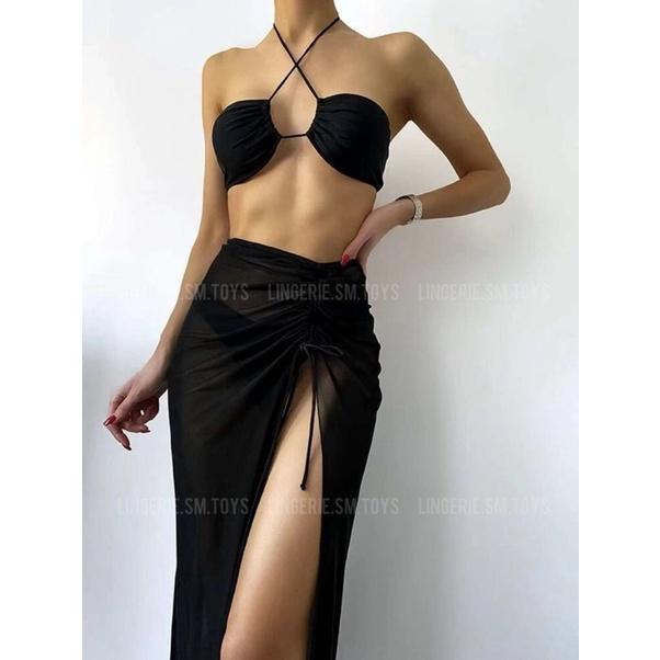 BY52039 - Set Bikini Kèm Váy Voan Ngoài Đi Kèm Kín Đáo Mà Vẫn Gợi Cảm