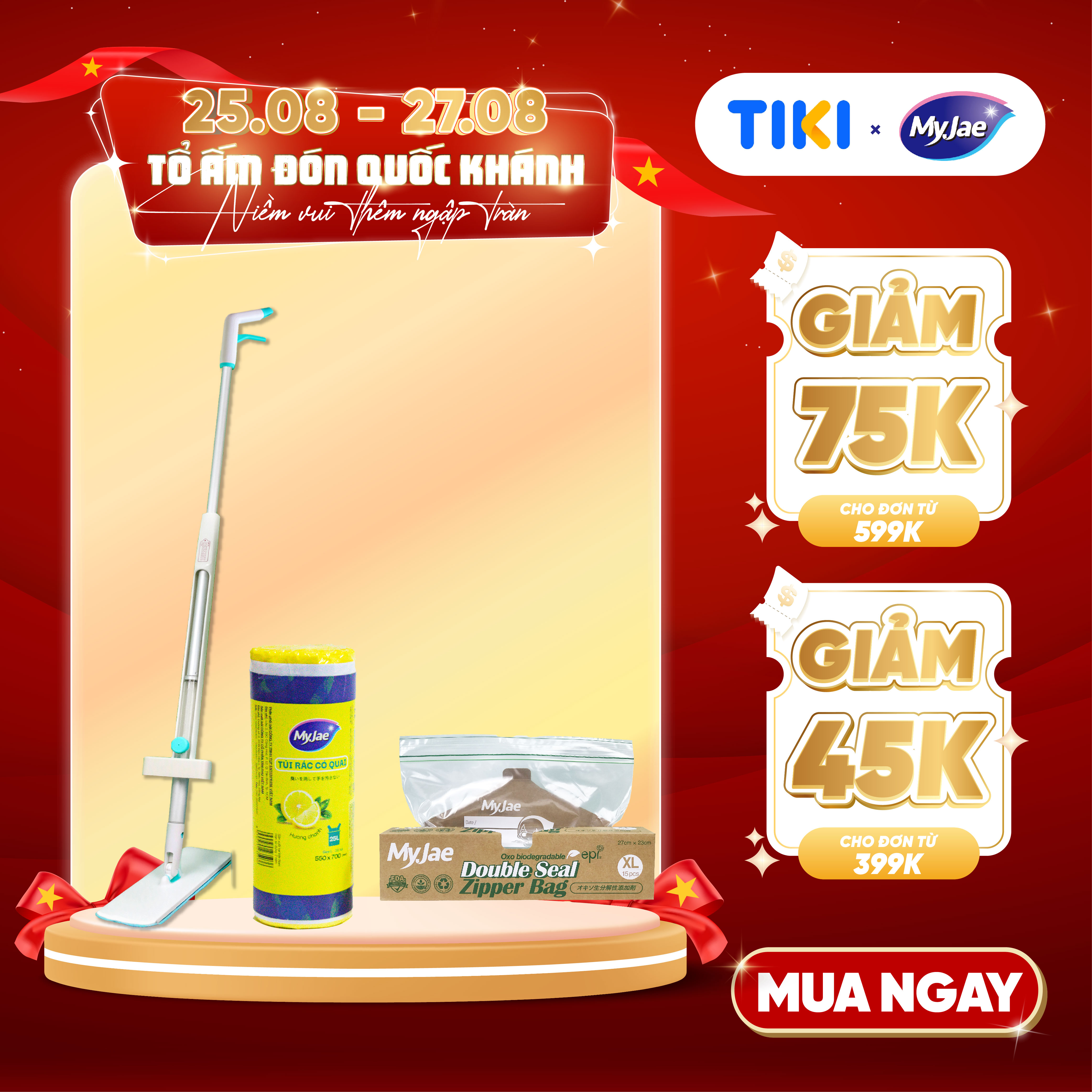 Combo Cây lau nhà phun sương kèm túi rác mùi hương lavender kèm túi zip size XL thân thiện với môi trường
