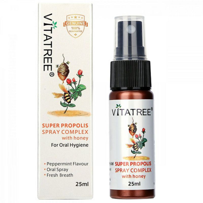 Vitatree Keo Ong Super Propolis Spray Complex Làm dịu cơn đau họng, giúp giảm các triệu chứng ho và cảm lạnh - 30ml