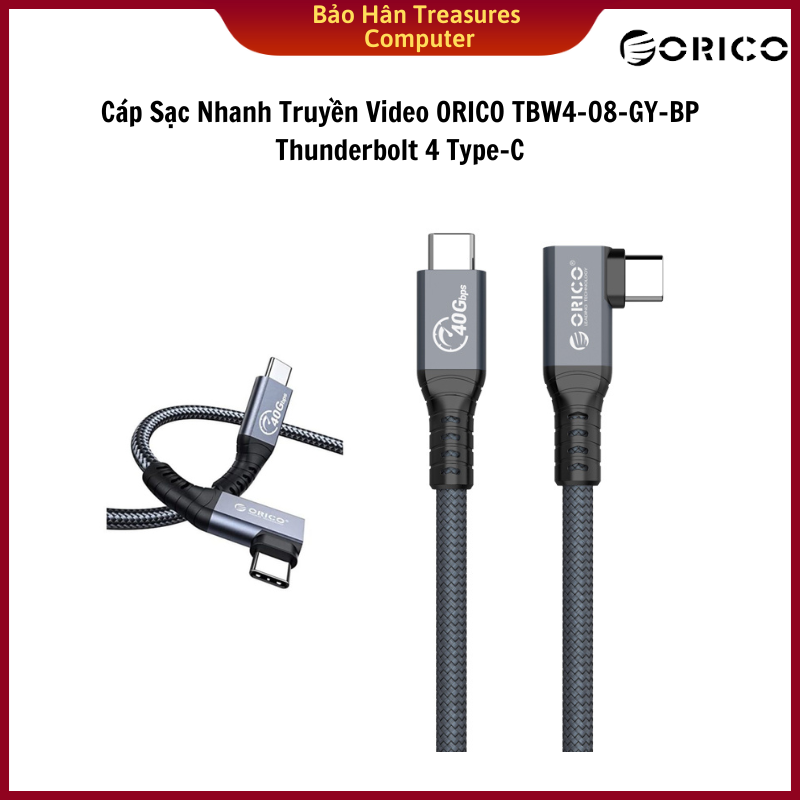 Cáp Sạc Nhanh Truyền Video ORICO TBW4-08-GY-BP Thunderbolt 4 Type-C USB 4.0 100W PD 40Gbps 8K60HZ cho DELL IPAD MacBook Pro - Hàng Chính Hãng