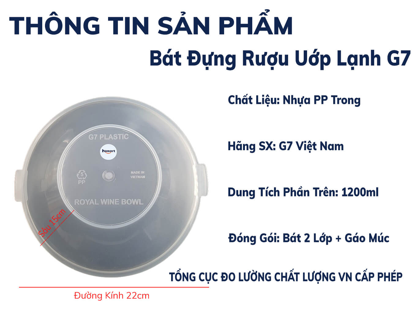 Bát Ướp Lạnh Rượu G7 Bát Đựng Rượu Nhựa Cao Cấp Made In VN Kèm Gáo Múc Tiện Lợi